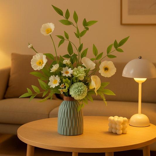Elegant Artificial Flower Arrangement in Textured Ceramic Vase – Home Decor for Living Room or Office