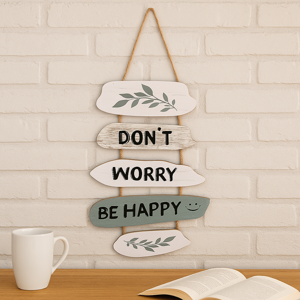 Rustic Wooden Wall Hanging Sign – “Don’t Worry Be Happy” Decorative Plaque for Home, Living Room, or Office