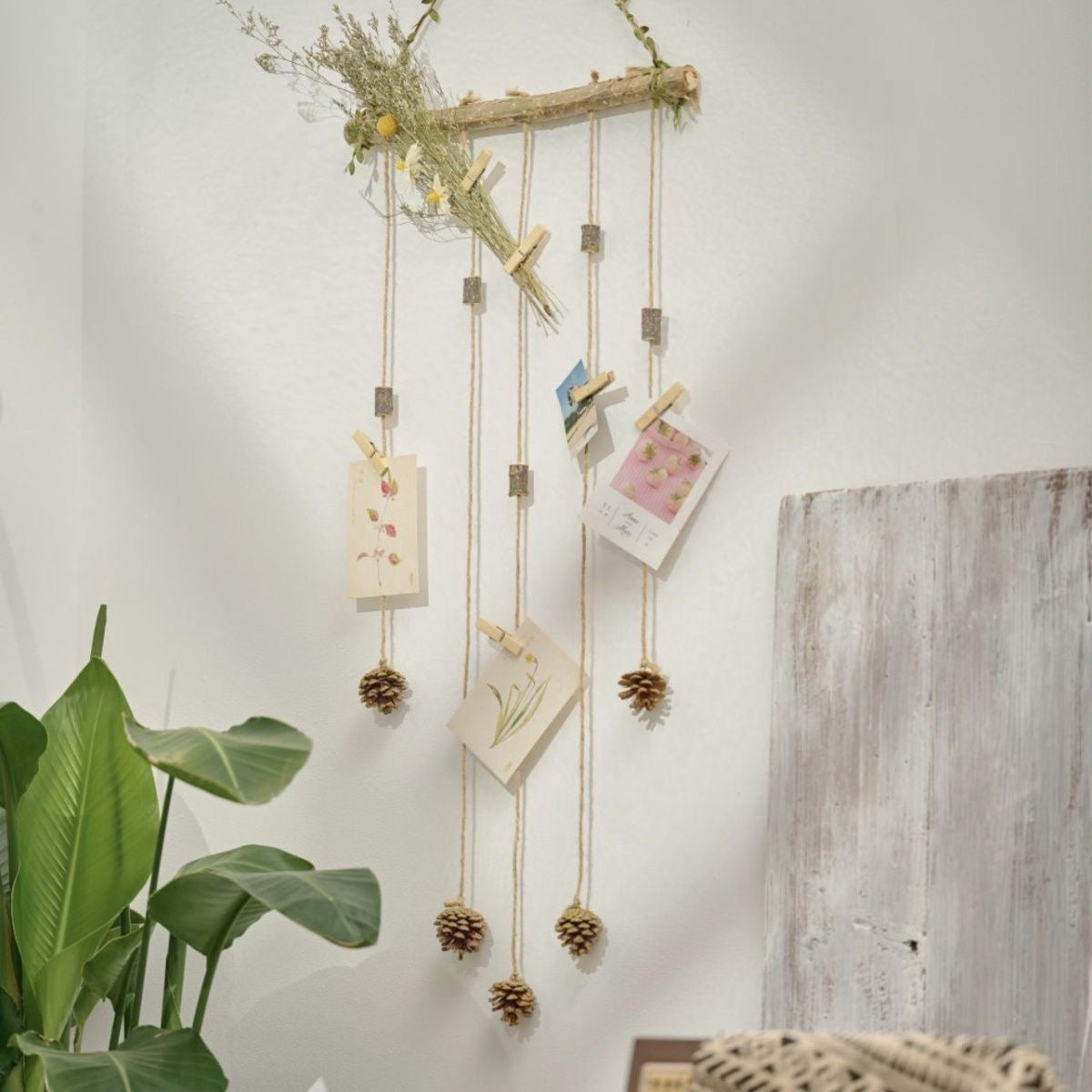 Rustic Wooden Photo Display Wall Hanging – Handmade Boho Home Décor
