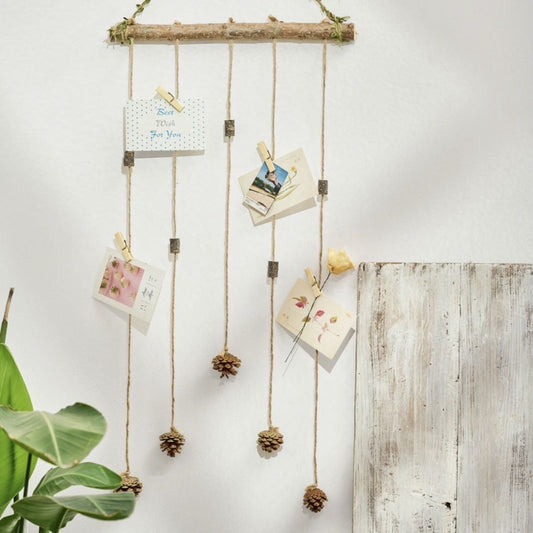 Rustic Wooden Photo Display Wall Hanging – Handmade Boho Home Décor