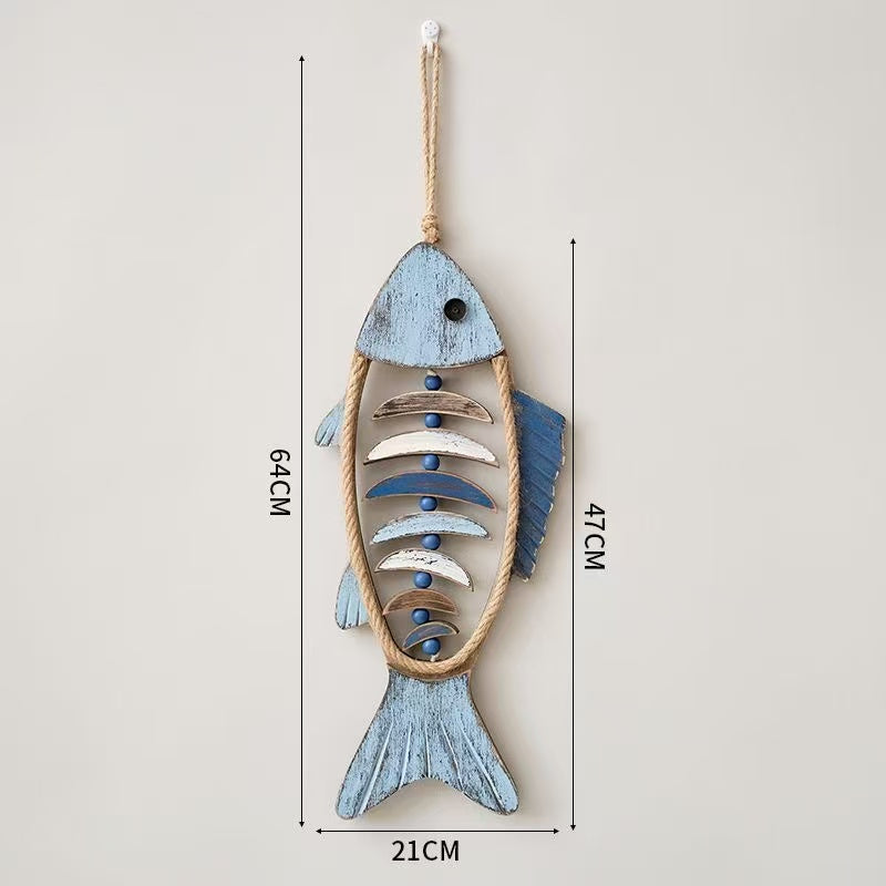 Mediterranean Wooden Fish Wall Hanging — Nautical Marine-Themed 3D Wall Décor for Living Room, Bedroom, or Hallway (Handcrafted Rustic Home Decoration)