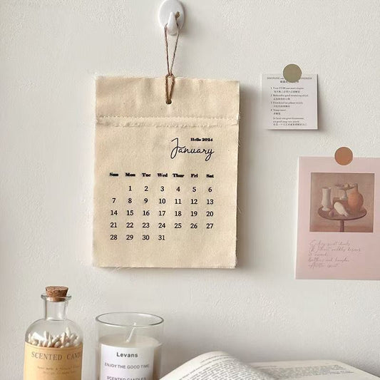 Vintage Fabric Wall Calendar — Minimalist Hanging Linen Calendar for Home, Office, or Café Décor (Reusable INS Style Wall Decoration)