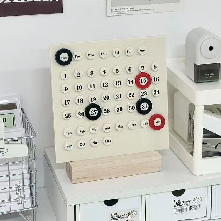 Minimalist Wooden Perpetual Desk Calendar – Reusable Modern Office & Home Organizer