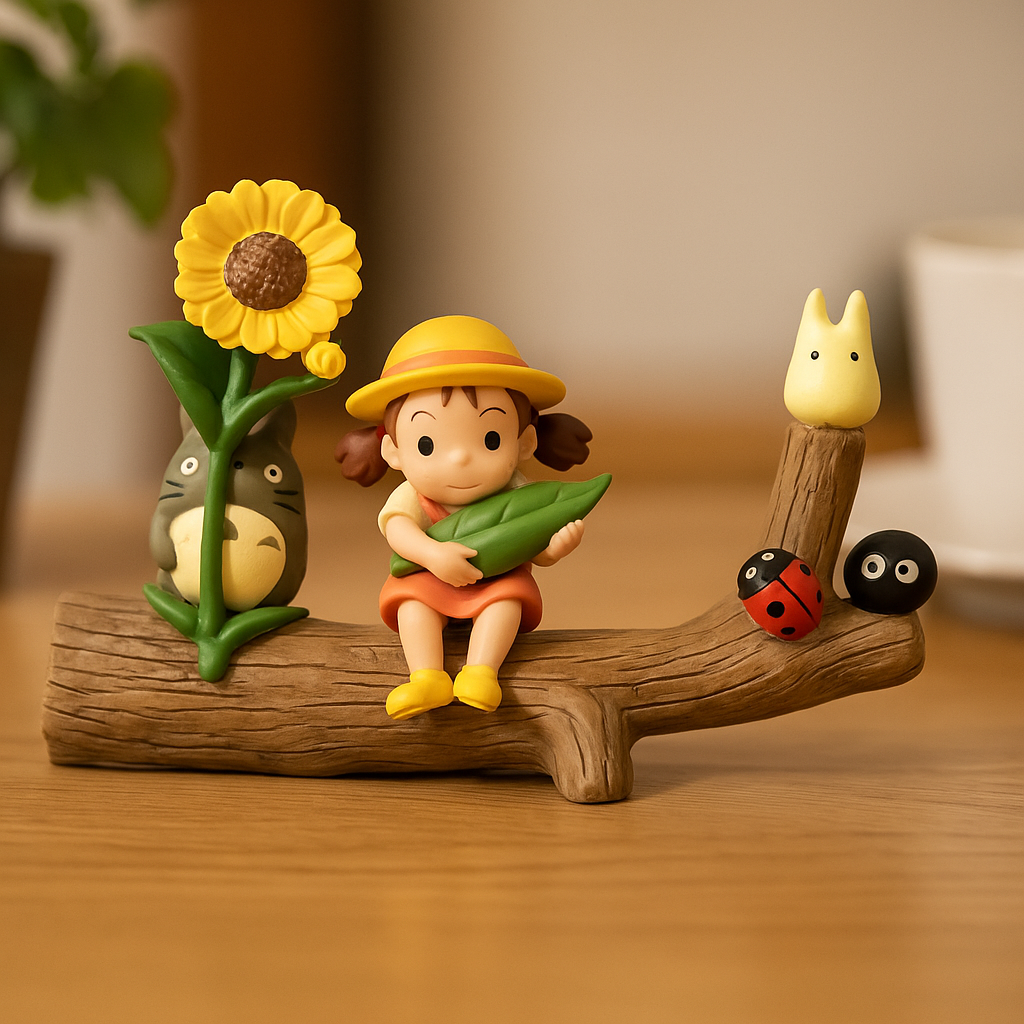 Totoro & Mei Resin Figurine Diorama – Studio Ghibli Inspired Miniature Home Decor