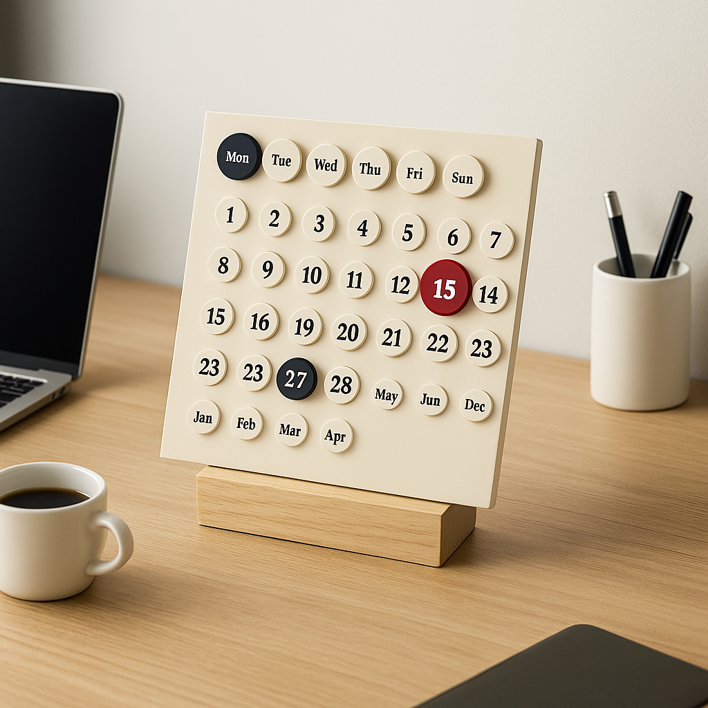 Minimalist Wooden Perpetual Desk Calendar – Reusable Modern Office & Home Organizer
