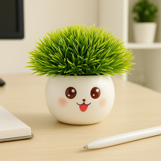 Cute Cartoon Face Artificial Plant in Ceramic Pot