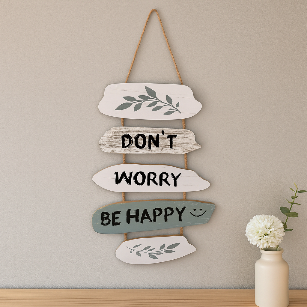 Rustic Wooden Wall Hanging Sign – “Don’t Worry Be Happy” Decorative Plaque for Home, Living Room, or Office