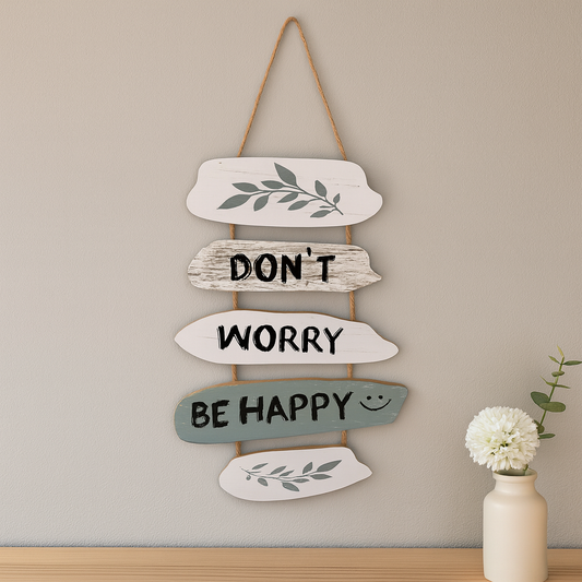 Rustic Wooden Wall Hanging Sign – “Don’t Worry Be Happy” Decorative Plaque for Home, Living Room, or Office