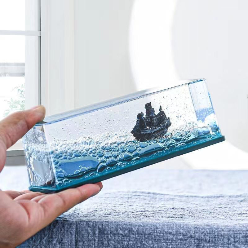 Black Pearl Pirate Ship in Drifting Bottle – Creative Resin Ocean Ornament