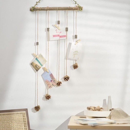 Rustic Wooden Photo Display Wall Hanging – Handmade Boho Home Décor