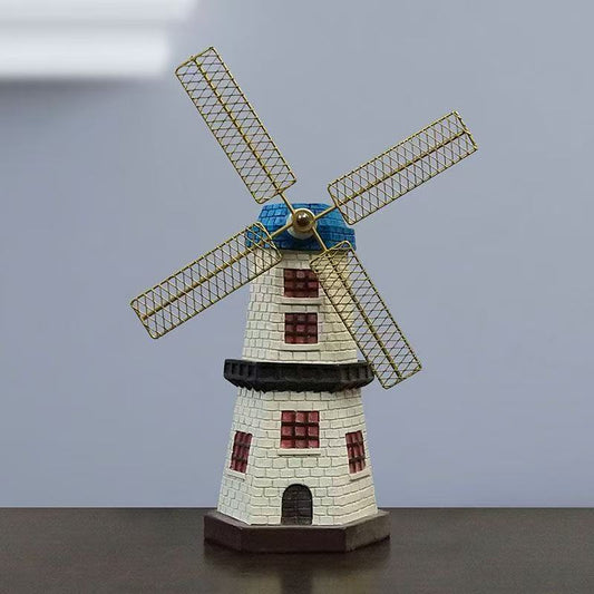 Nordic Style Windmill Ornament – Vintage European Miniature Decor for Home or Office Display