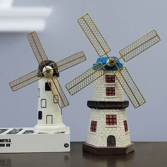 Nordic Style Windmill Ornament – Vintage European Miniature Decor for Home or Office Display
