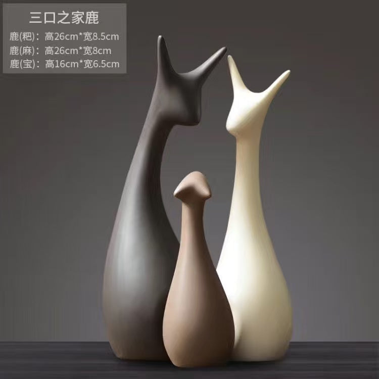 Modern Nordic Deer Family Figurines – Minimalist Home Decor Sculpture Set (Matte Finish)