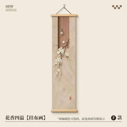 Elegant Chinese-Style Hanging Wall Scroll — Floral Zen Art Décor for Living Room, Hallway, or Tea Room