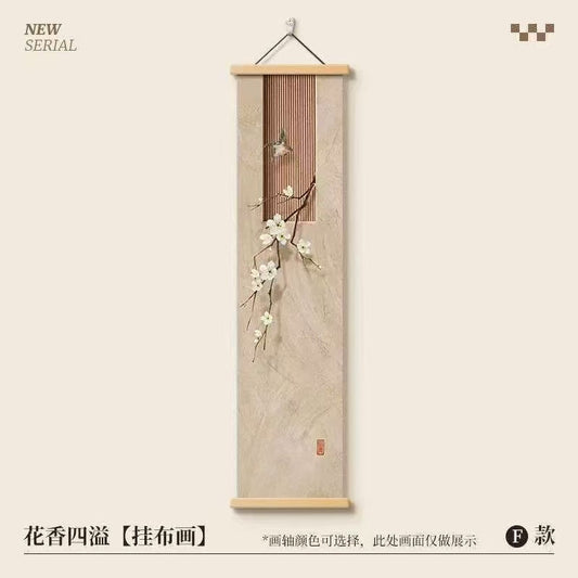 Elegant Chinese-Style Hanging Wall Scroll — Floral Zen Art Décor for Living Room, Hallway, or Tea Room
