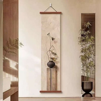 Elegant Chinese-Style Hanging Wall Scroll — Floral Zen Art Décor for Living Room, Hallway, or Tea Room