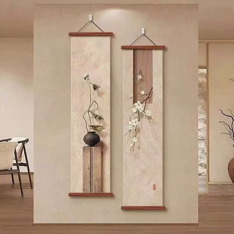 Elegant Chinese-Style Hanging Wall Scroll — Floral Zen Art Décor for Living Room, Hallway, or Tea Room
