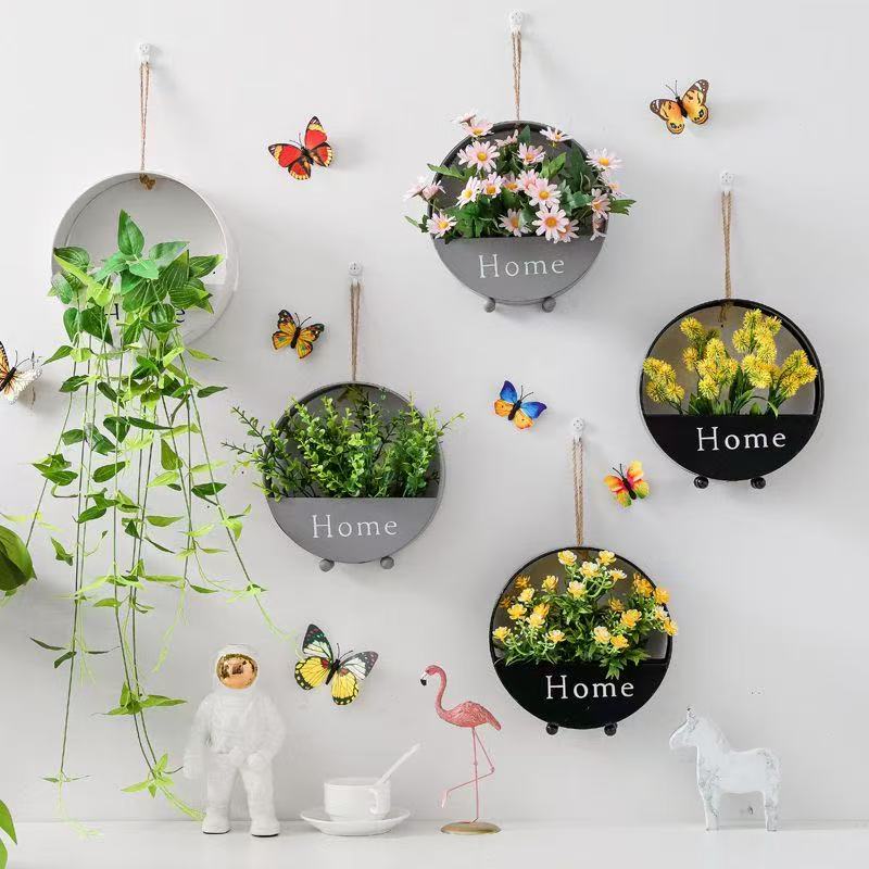 Modern Wall Hanging Flower Pot with LED Fairy Lights — Decorative Wall Planter for Living Room, Bedroom, or Hallway (Artificial Plants & Flowers Included)