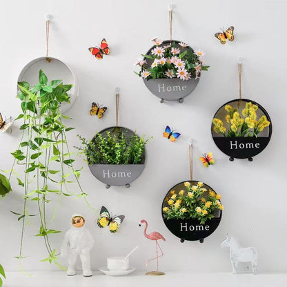 Modern Wall Hanging Flower Pot with LED Fairy Lights — Decorative Wall Planter for Living Room, Bedroom, or Hallway (Artificial Plants & Flowers Included)