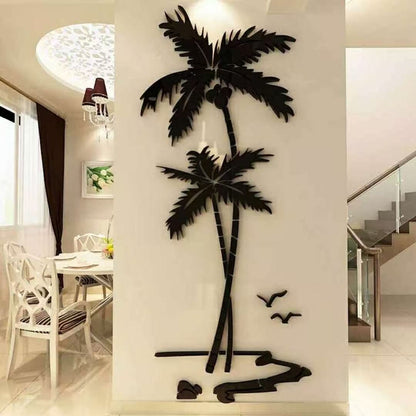 3D Acrylic Coconut Tree Wall Sticker — Creative Tropical Palm Beach Wall Art for Living Room, Bedroom, or TV Background Decoration
