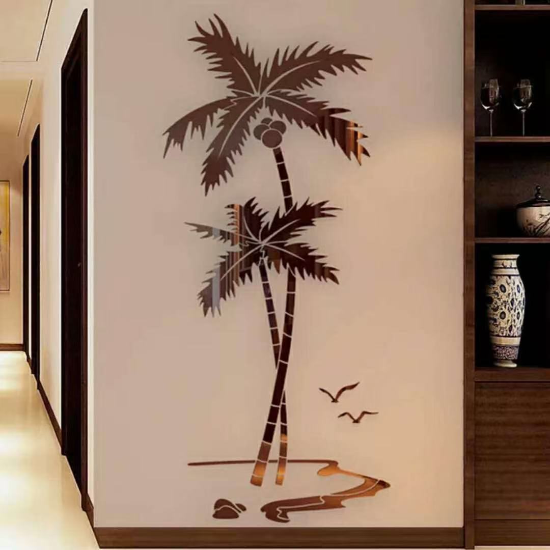 3D Acrylic Coconut Tree Wall Sticker — Creative Tropical Palm Beach Wall Art for Living Room, Bedroom, or TV Background Decoration