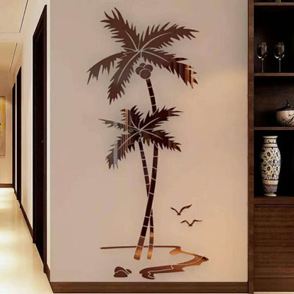 3D Acrylic Coconut Tree Wall Sticker — Creative Tropical Palm Beach Wall Art for Living Room, Bedroom, or TV Background Decoration