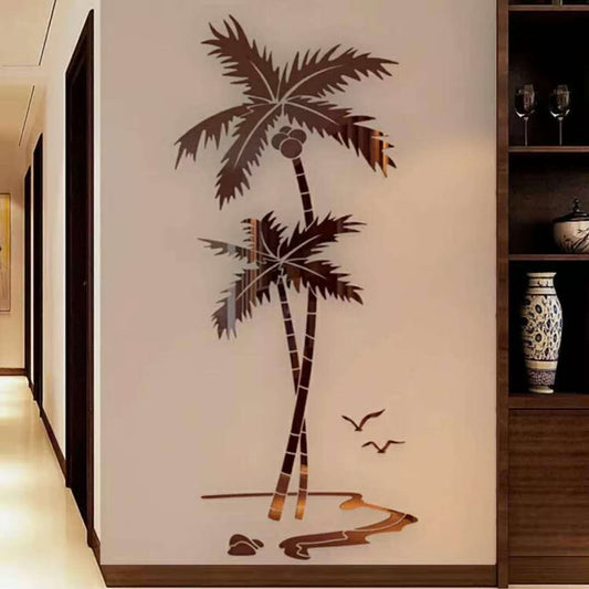 3D Acrylic Coconut Tree Wall Sticker — Creative Tropical Palm Beach Wall Art for Living Room, Bedroom, or TV Background Decoration