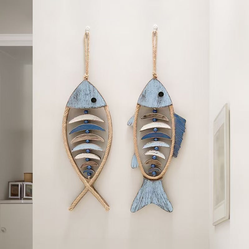 Mediterranean Wooden Fish Wall Hanging — Nautical Marine-Themed 3D Wall Décor for Living Room, Bedroom, or Hallway (Handcrafted Rustic Home Decoration)