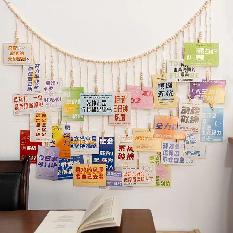 Boho Photo Hanging Display — Rustic Jute Rope Wall Décor with Wooden Beads and Clips for Photos, Polaroids, or Notes (DIY Wall Art Decoration)