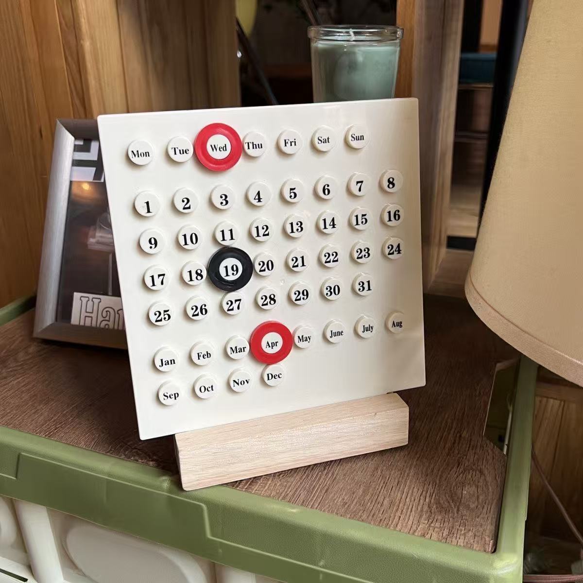 Minimalist Wooden Perpetual Desk Calendar – Reusable Modern Office & Home Organizer