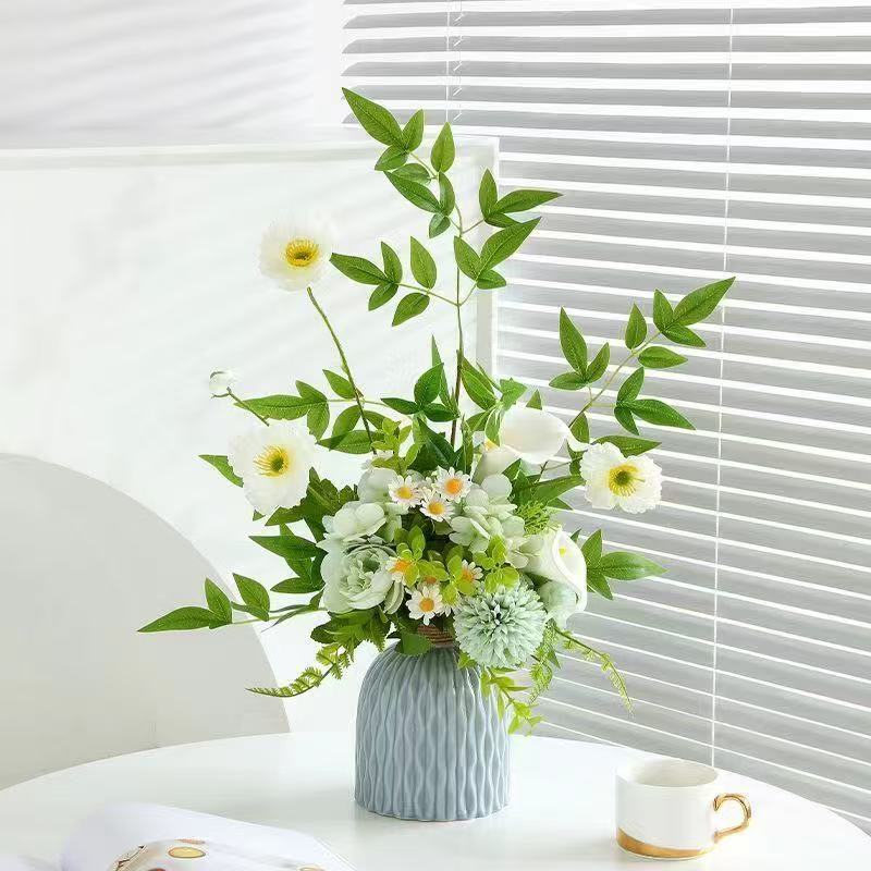 Elegant Artificial Flower Arrangement in Textured Ceramic Vase – Home Decor for Living Room or Office