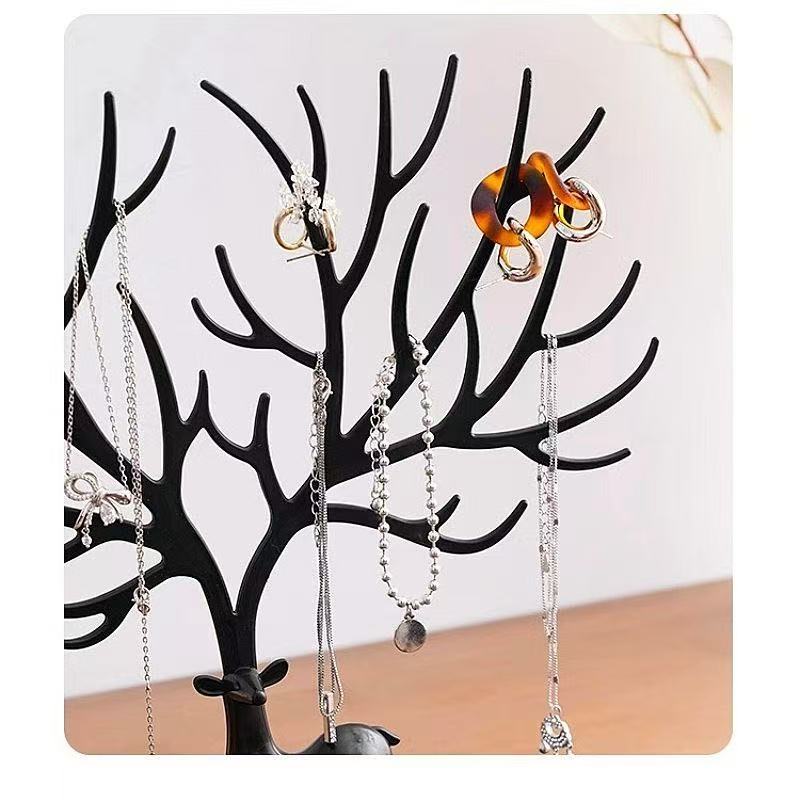 Deer Antler Jewelry Stand – Elegant Organizer for Earrings, Necklaces & Rings with Tray Base