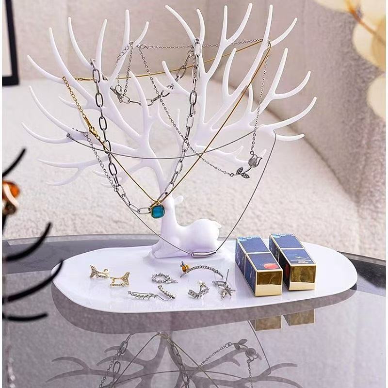 Deer Antler Jewelry Stand – Elegant Organizer for Earrings, Necklaces & Rings with Tray Base