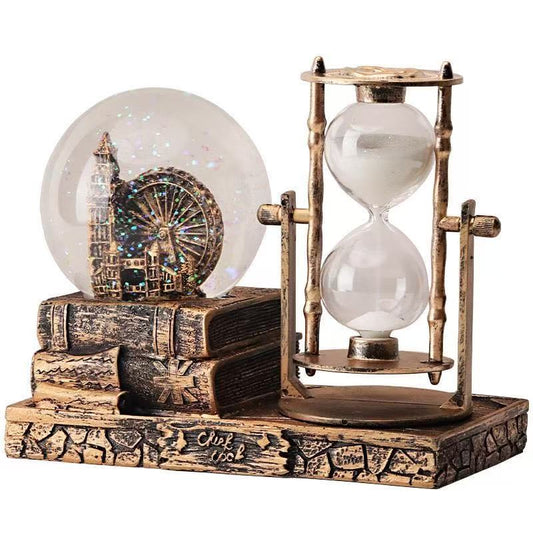 Vintage Ferris Wheel Hourglass Ornament with LED Light – Retro Crystal Globe Art Decor for Home or Office