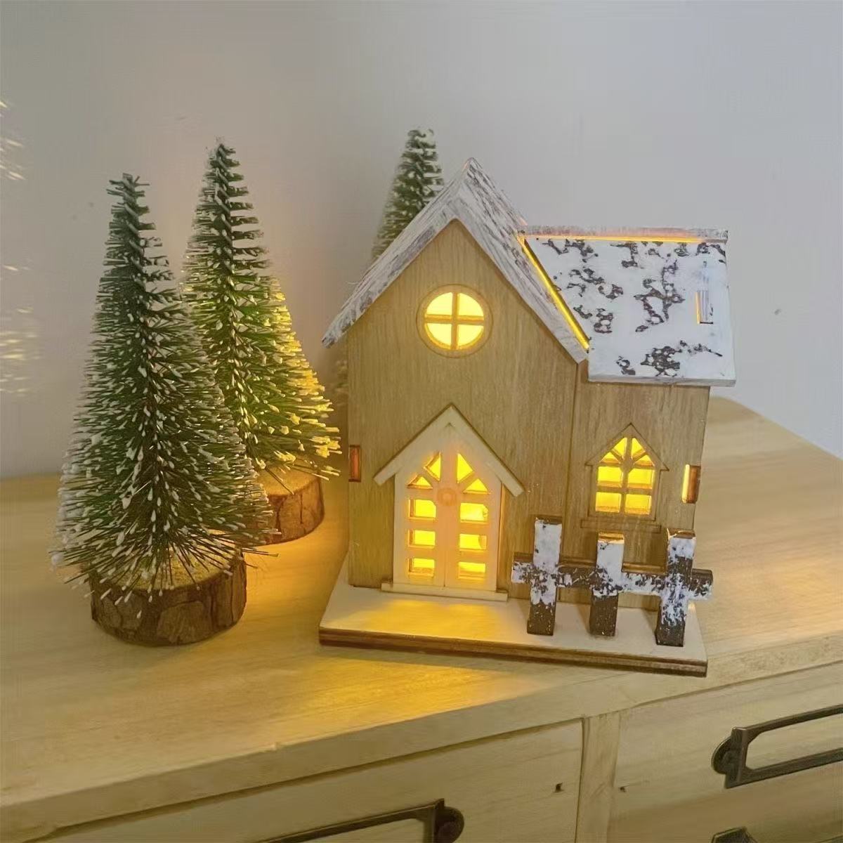 LED Wooden House Ornament – Snow Cabin Light-Up Decoration for Christmas & Home Display