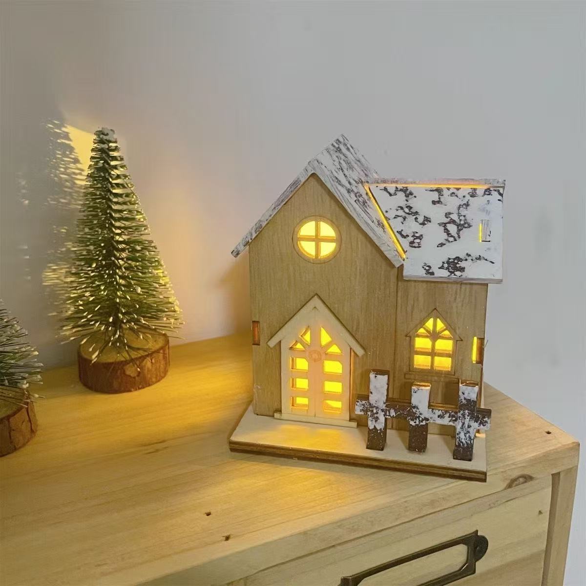 LED Wooden House Ornament – Snow Cabin Light-Up Decoration for Christmas & Home Display