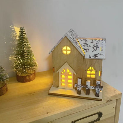 LED Wooden House Ornament – Snow Cabin Light-Up Decoration for Christmas & Home Display
