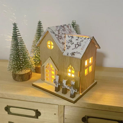 LED Wooden House Ornament – Snow Cabin Light-Up Decoration for Christmas & Home Display